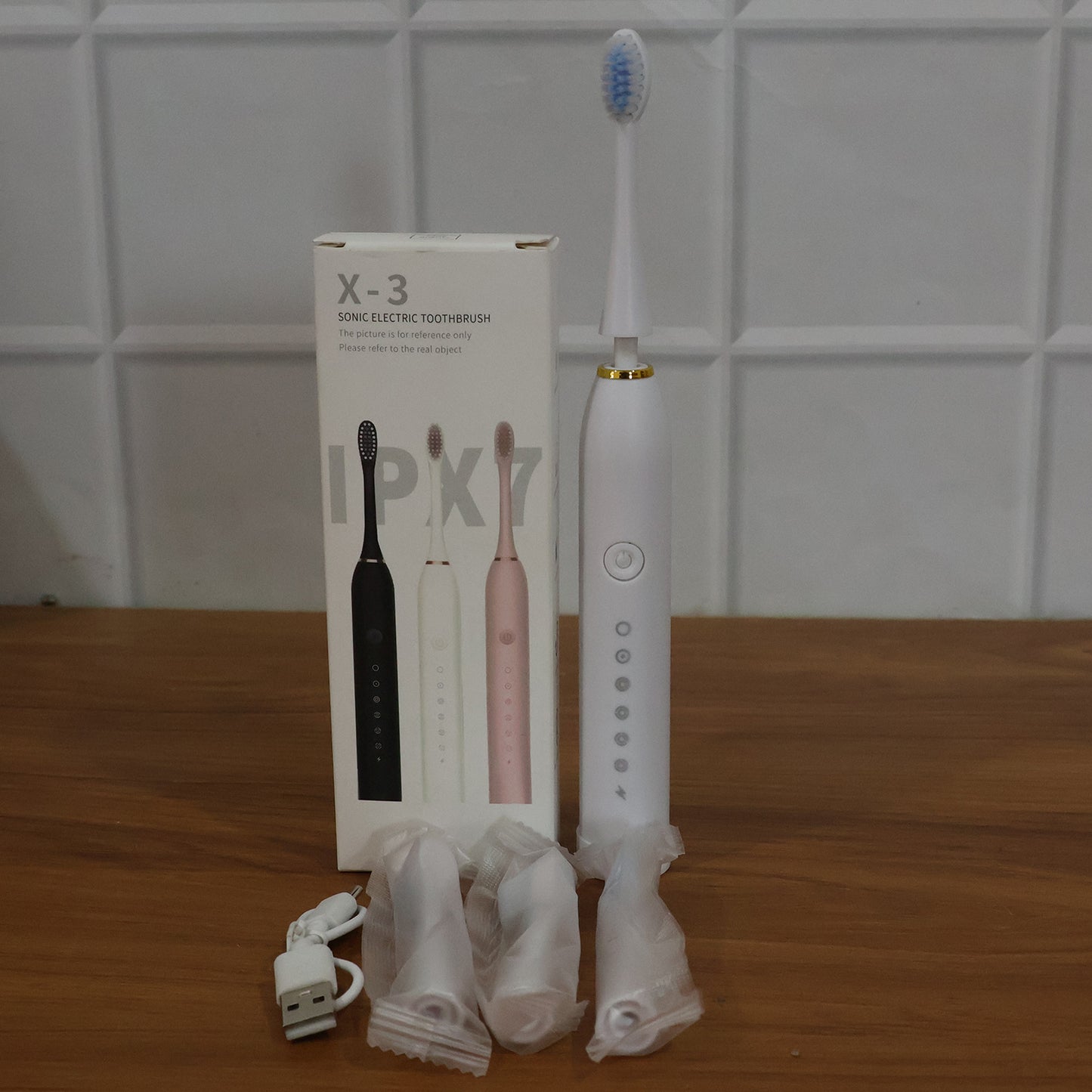 Rechargeable Electric Toothbrush White Color With 3 Extra Head (1 Pc )
