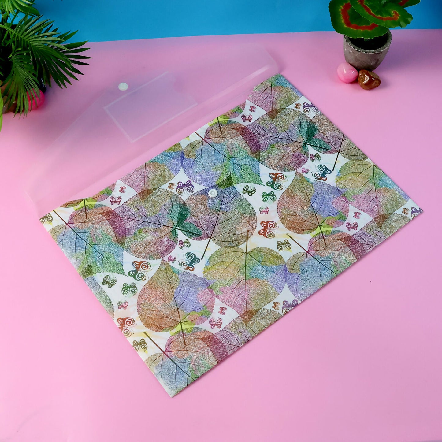 Printed A4 Document Folder Leaf Design With Button Closure Label Slot (1 Pc)