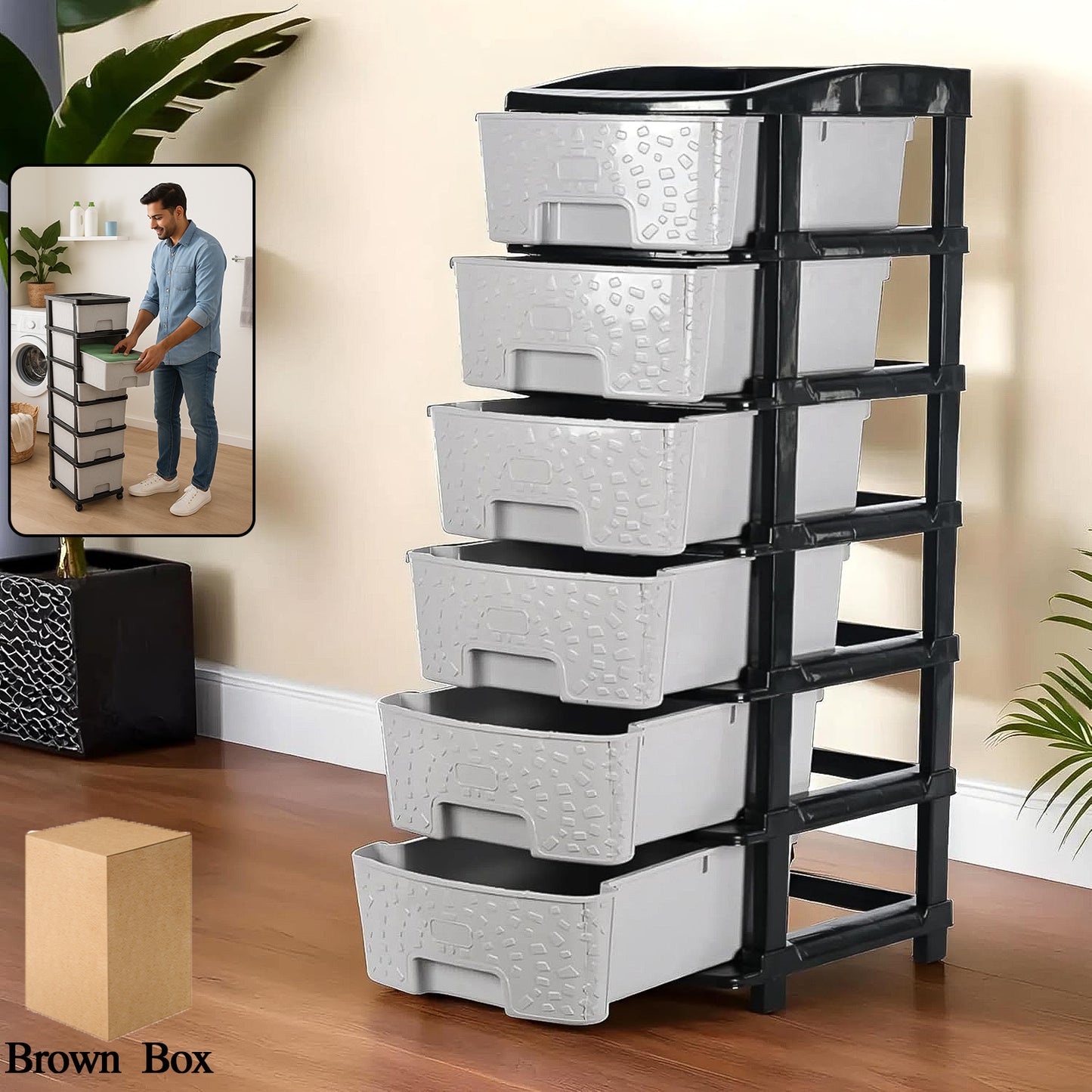 6-layer Heavy-duty Plastic Drawer Organizer Cabinet With Stone Texture Drawers