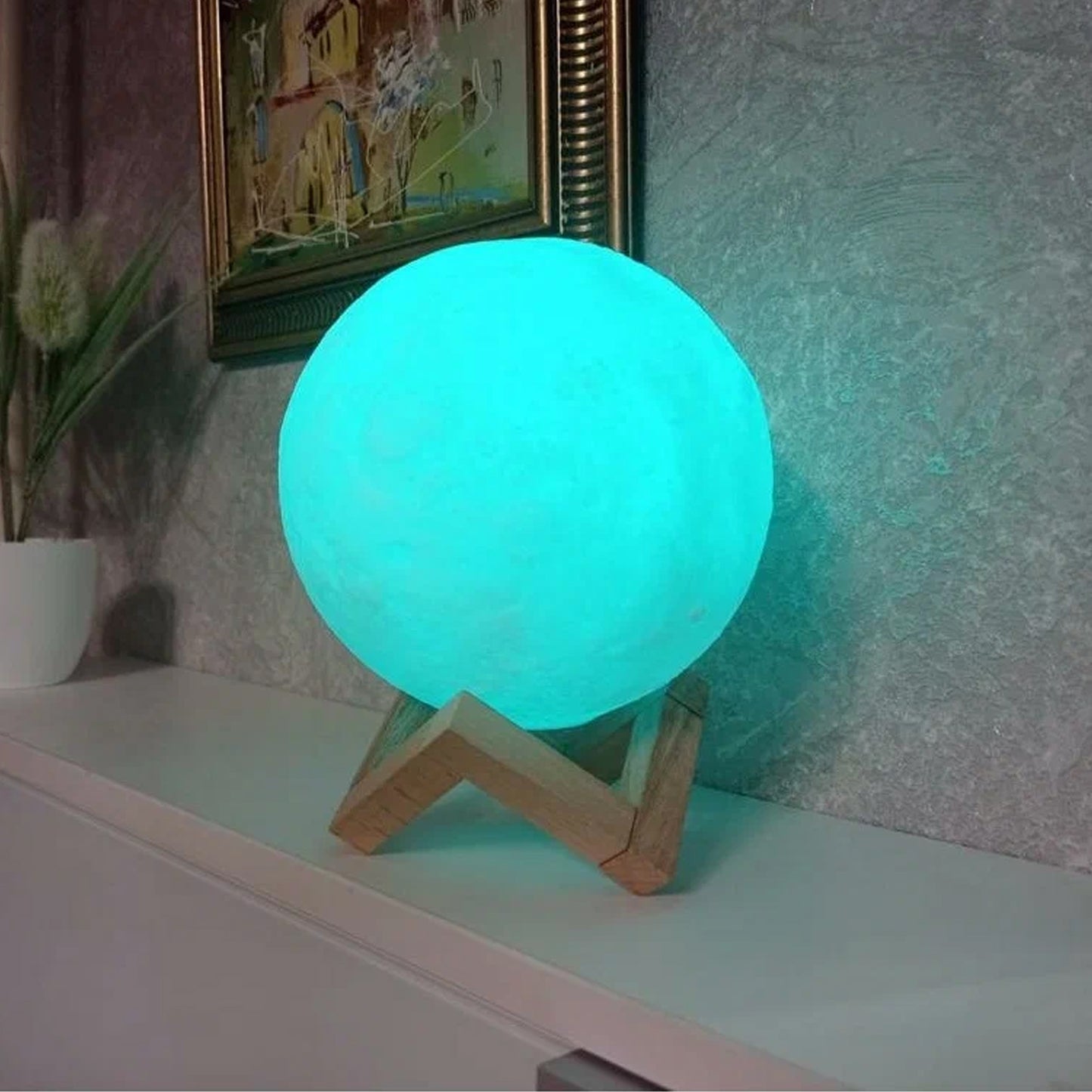 Moon Night Lamp Blue Color With Plastic Stand (15 X12 Cm 1 Pc)