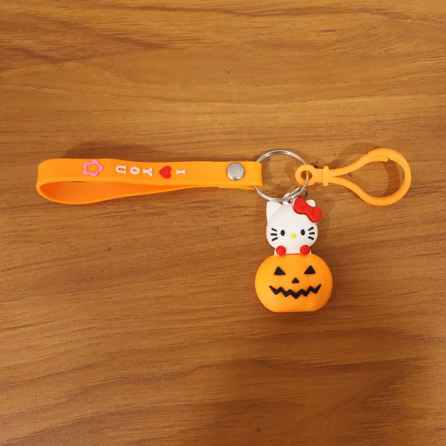 Cute Cartoon Cat Pumpkin Theme Silicone Keychain (1 Pc)