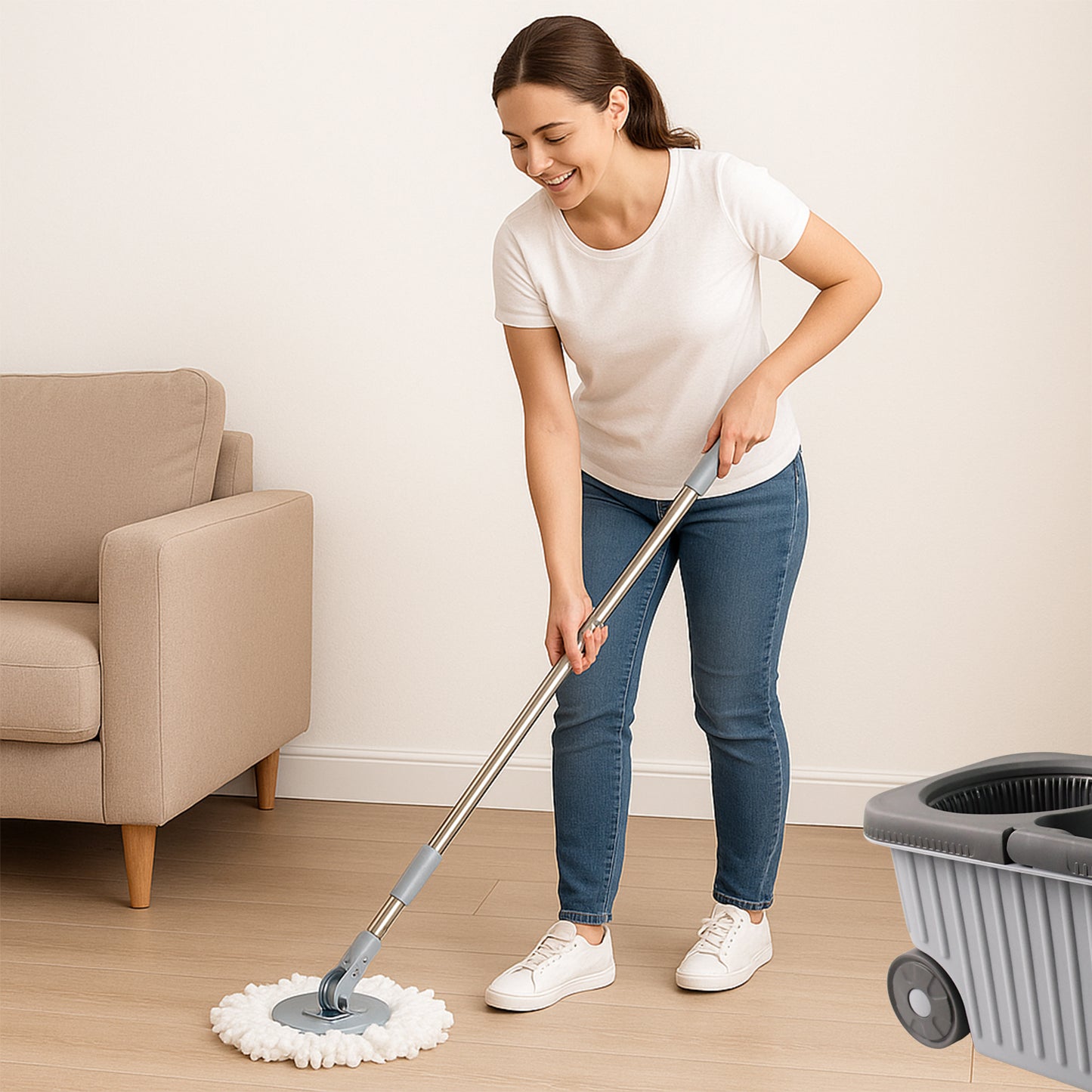 Apex Magic Spin Mop Cleaning Set With Dual Chamber Bucket Wheels