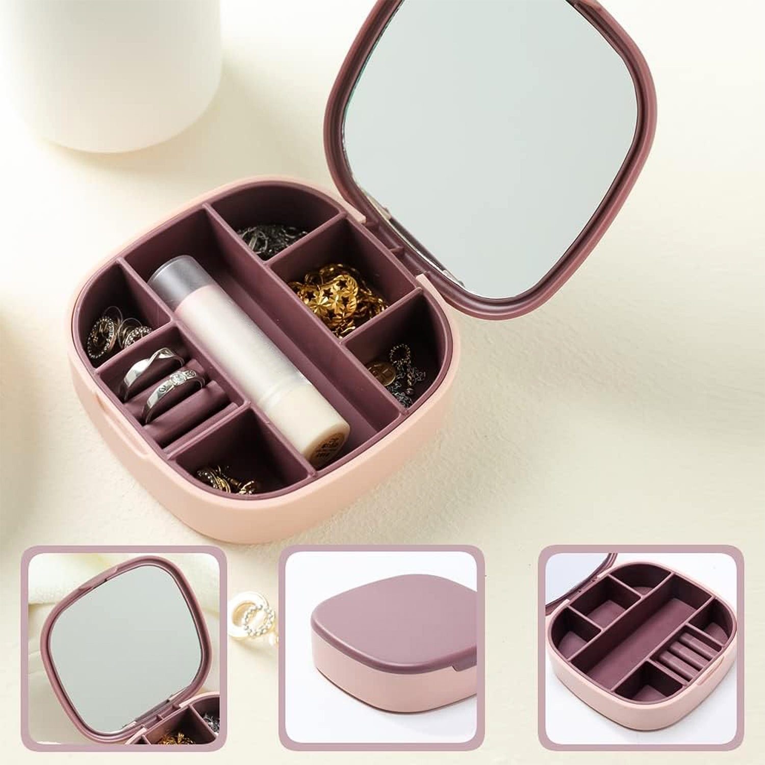 Plastic Jewelry Storage Box With Built-in Mirror  Multi-section (1 Pc)