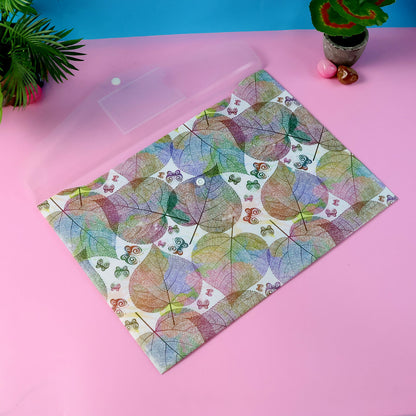 Printed A4 Document Folder  Leaf Design With Button Closure  Label Slot (1 Pc)