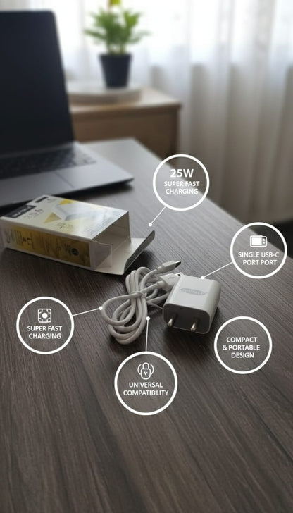 25W Super Fast USB-C Charger with Cable | Fast Charging Adapter for Android Smartphones