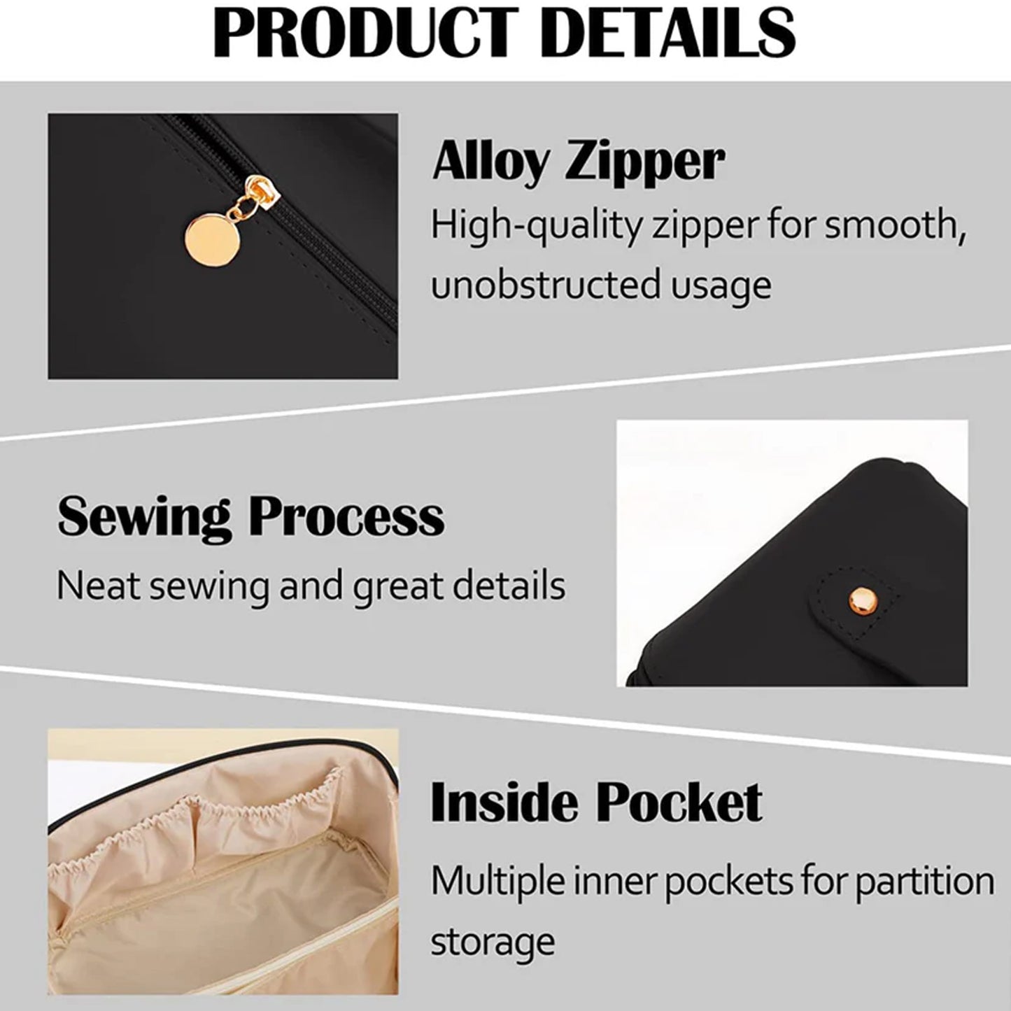 Premium Black Travel Makeup  Toiletry Organizer Pouch With Zipper  Handle (1 Pc)