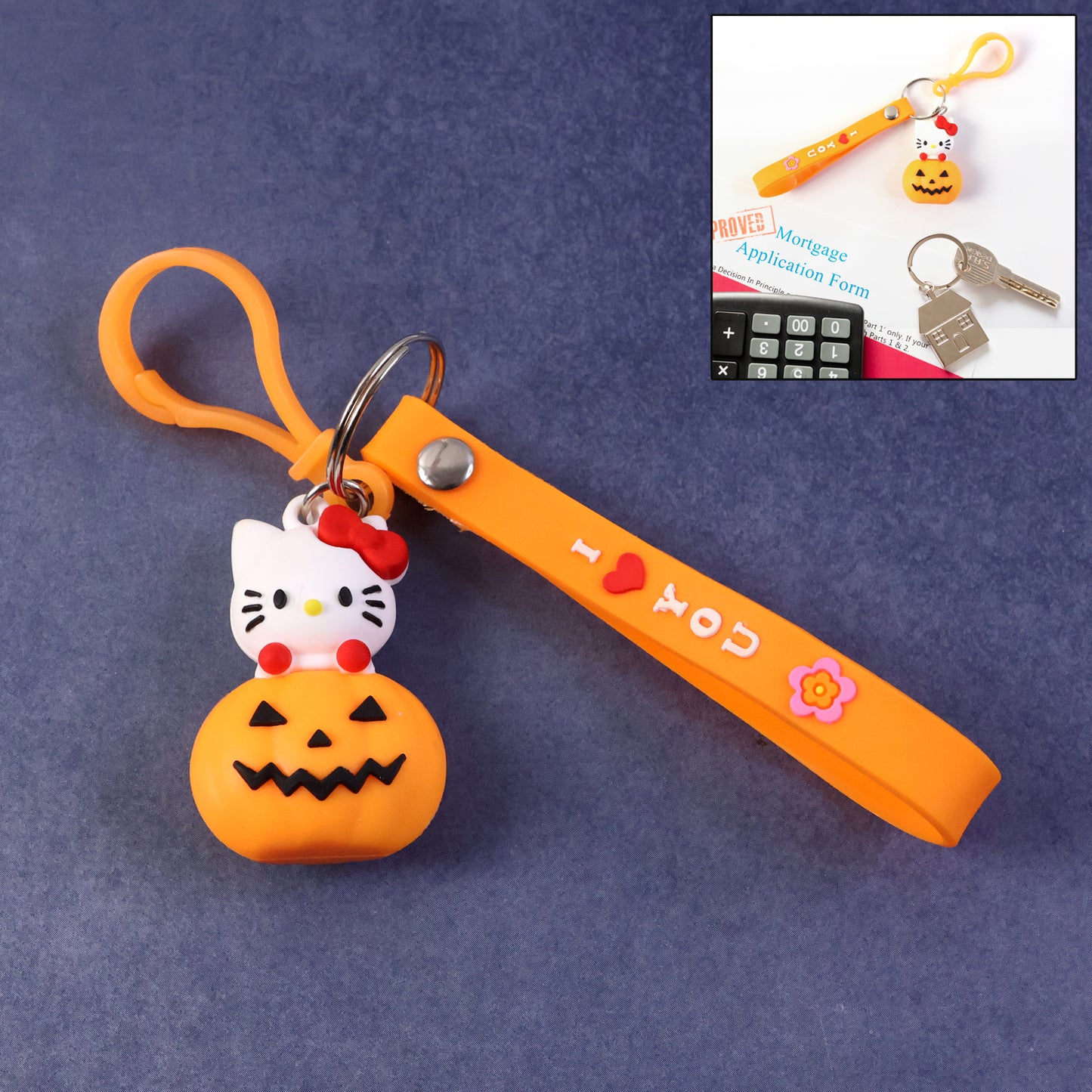 Cute Cartoon Cat  Pumpkin Theme Silicone Keychain (1 Pc)