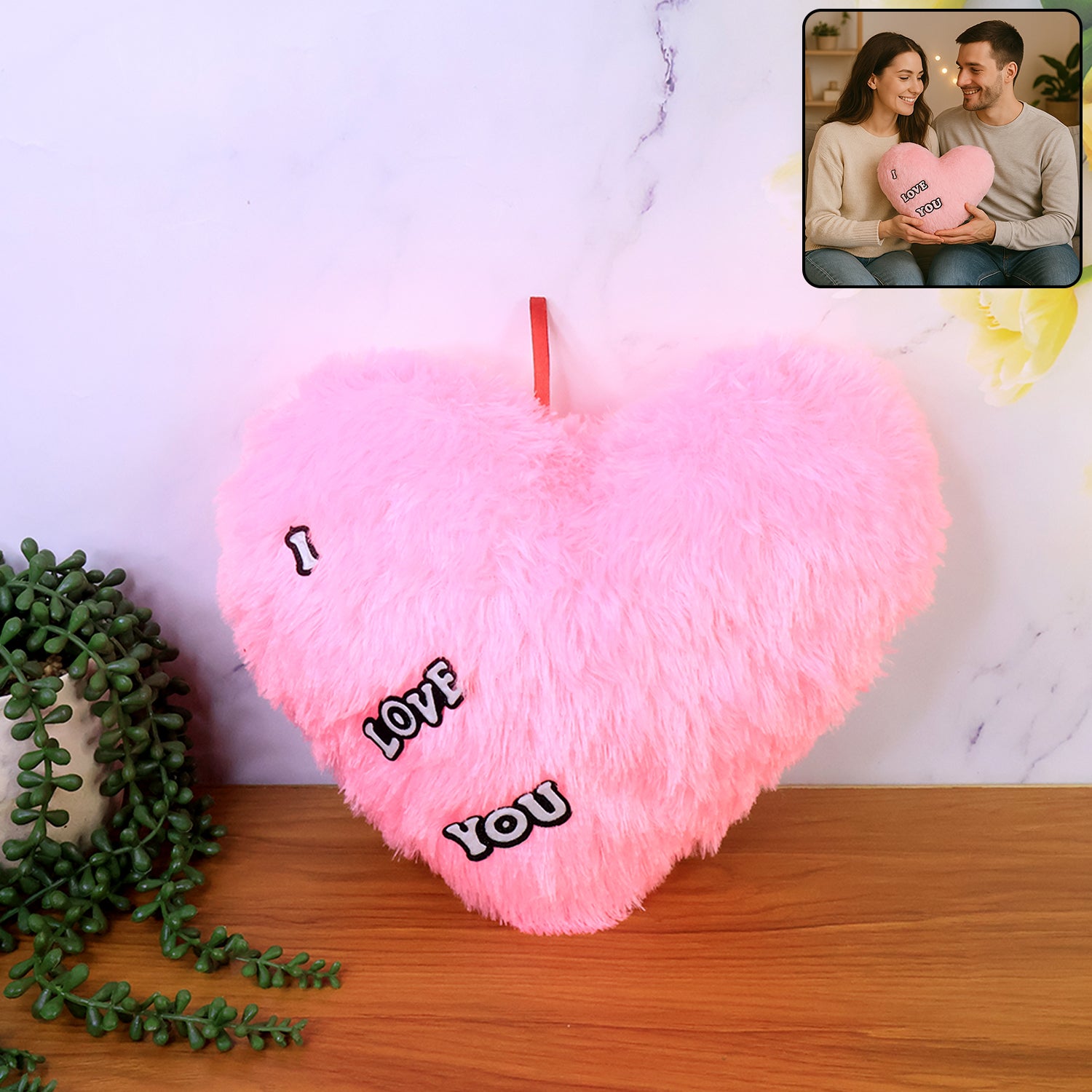 Soft Plush Heart Shape Cushion With I Love You (1 Pc)