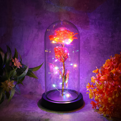 Elegant Led Eternal Rose In Plastic Dome (1 Pc  Battery Not Included)