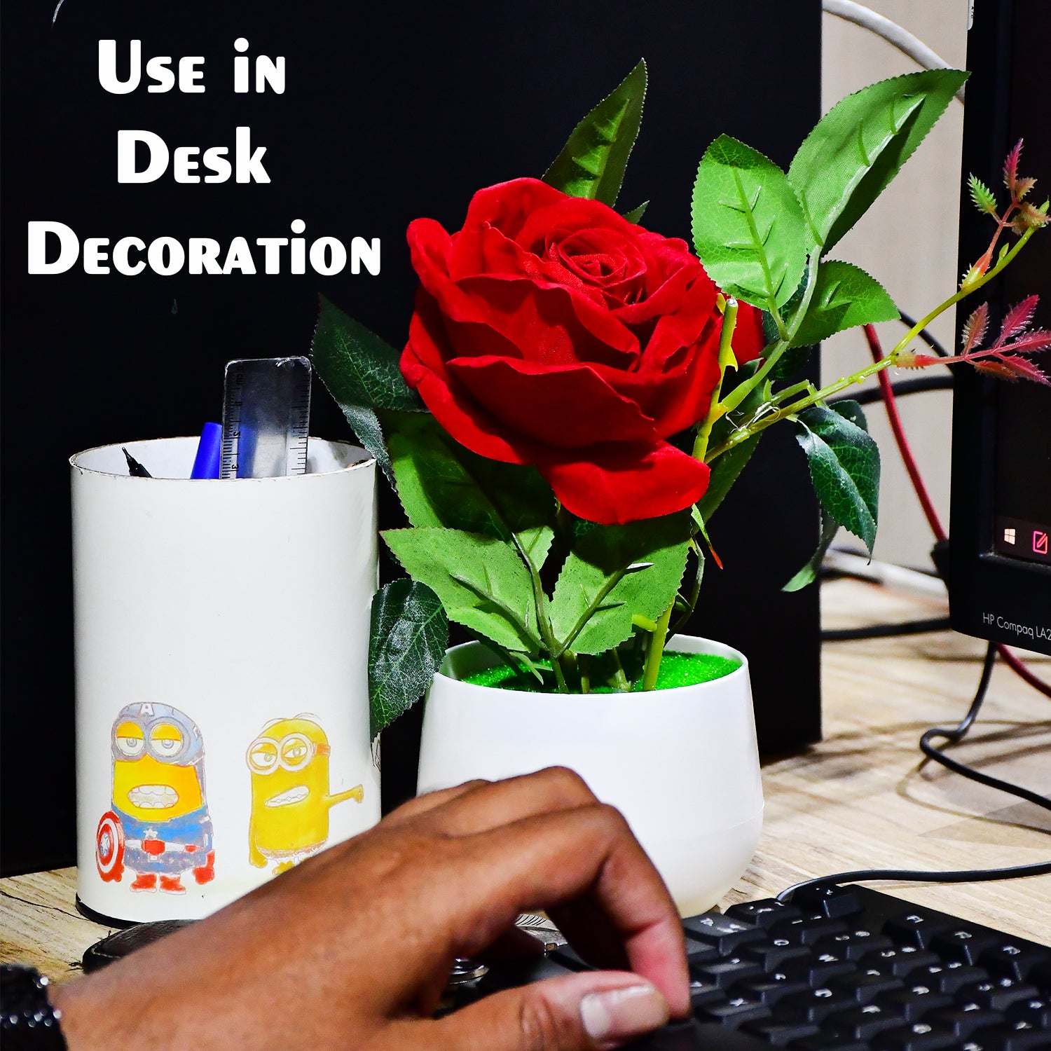 4863 Artificial Rose Flower Plant With Pot For Home Office Or Gift