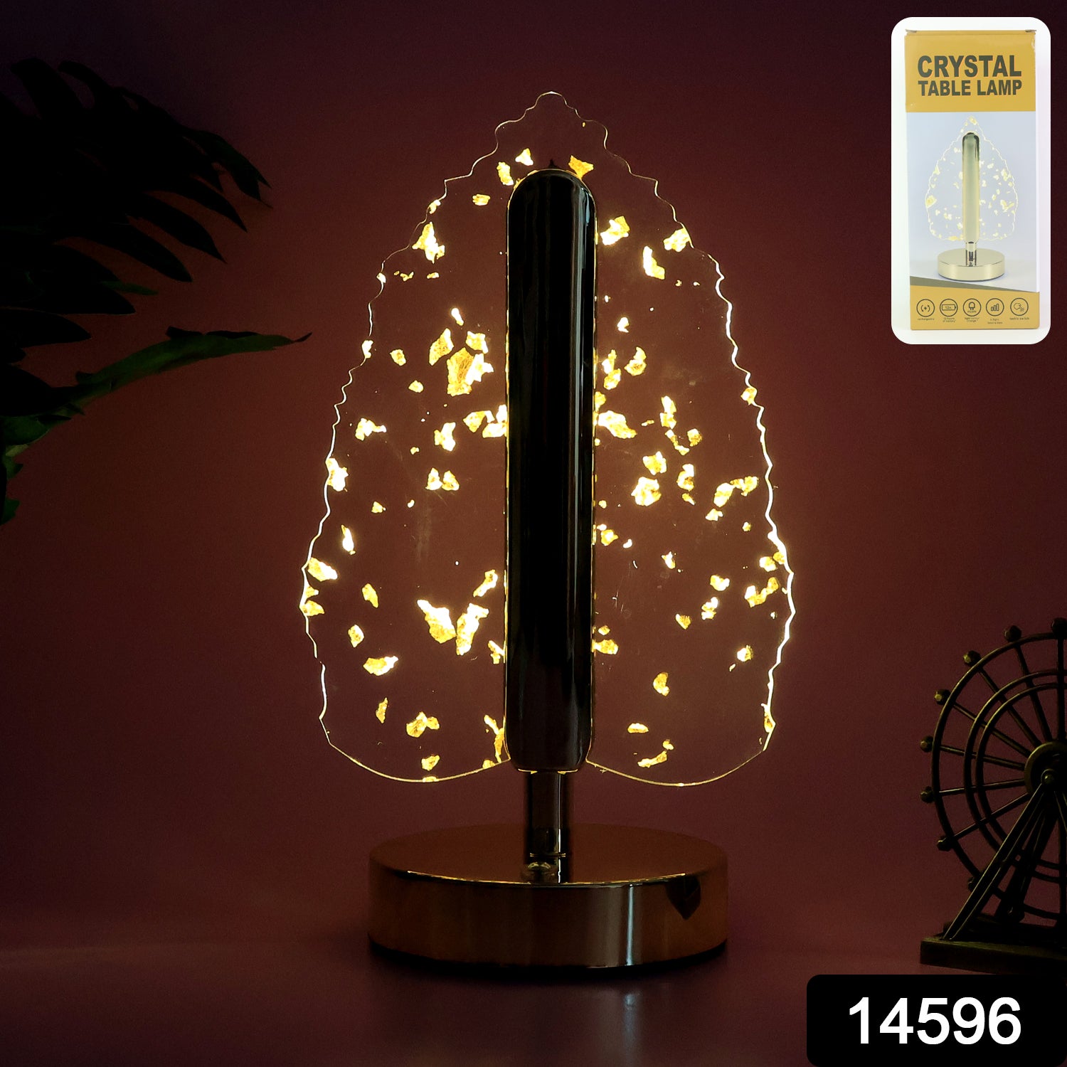 Premium Golden Crystal Leaf-shaped Led Table Lamp (1 Pc)