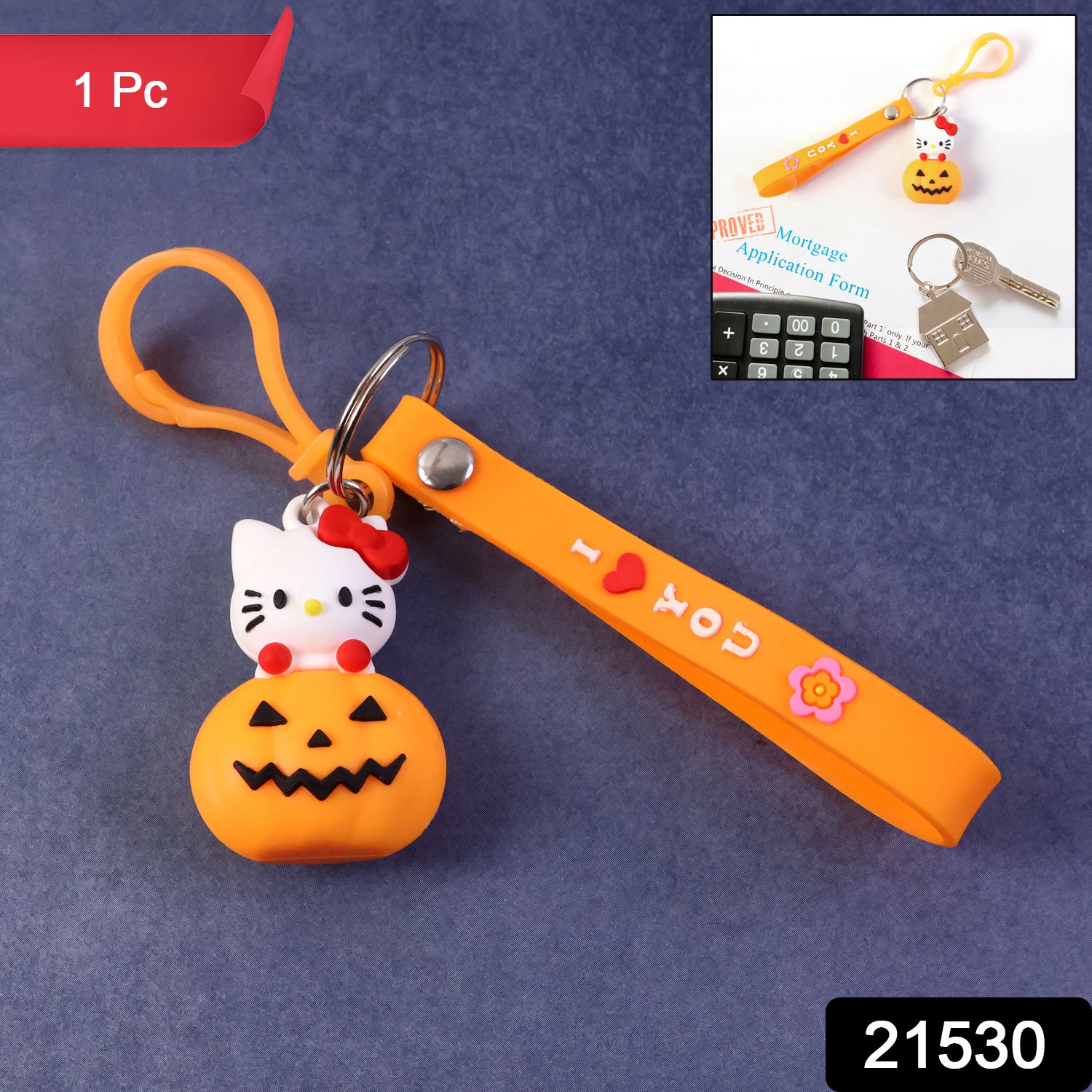 Cute Cartoon Cat  Pumpkin Theme Silicone Keychain (1 Pc)