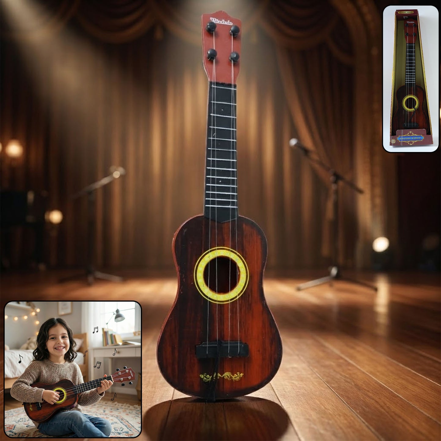 Classic Wooden Ukulele Guitar For Kids  Beginners (1 Pc)