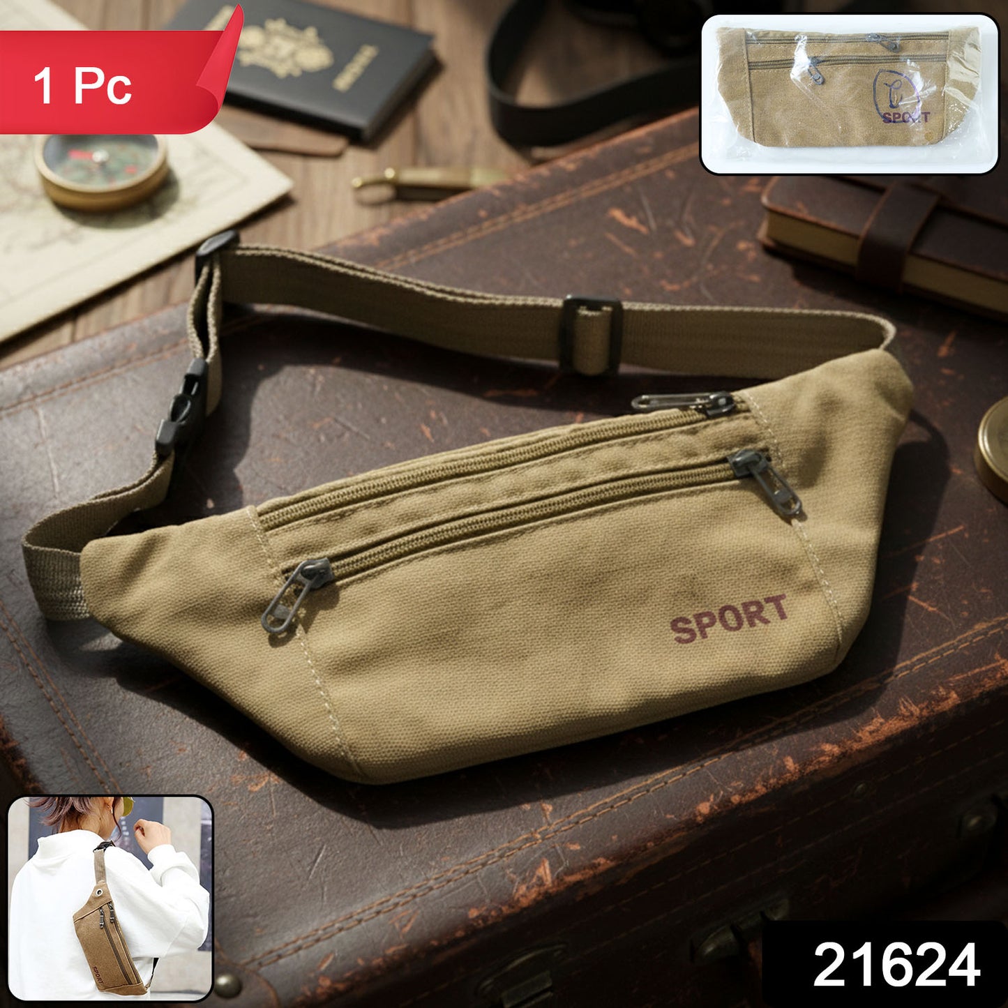 Multipurpose Canvas Waist Pouch Sling Bag (1 Pc)