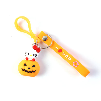 Cute Cartoon Cat  Pumpkin Theme Silicone Keychain (1 Pc)