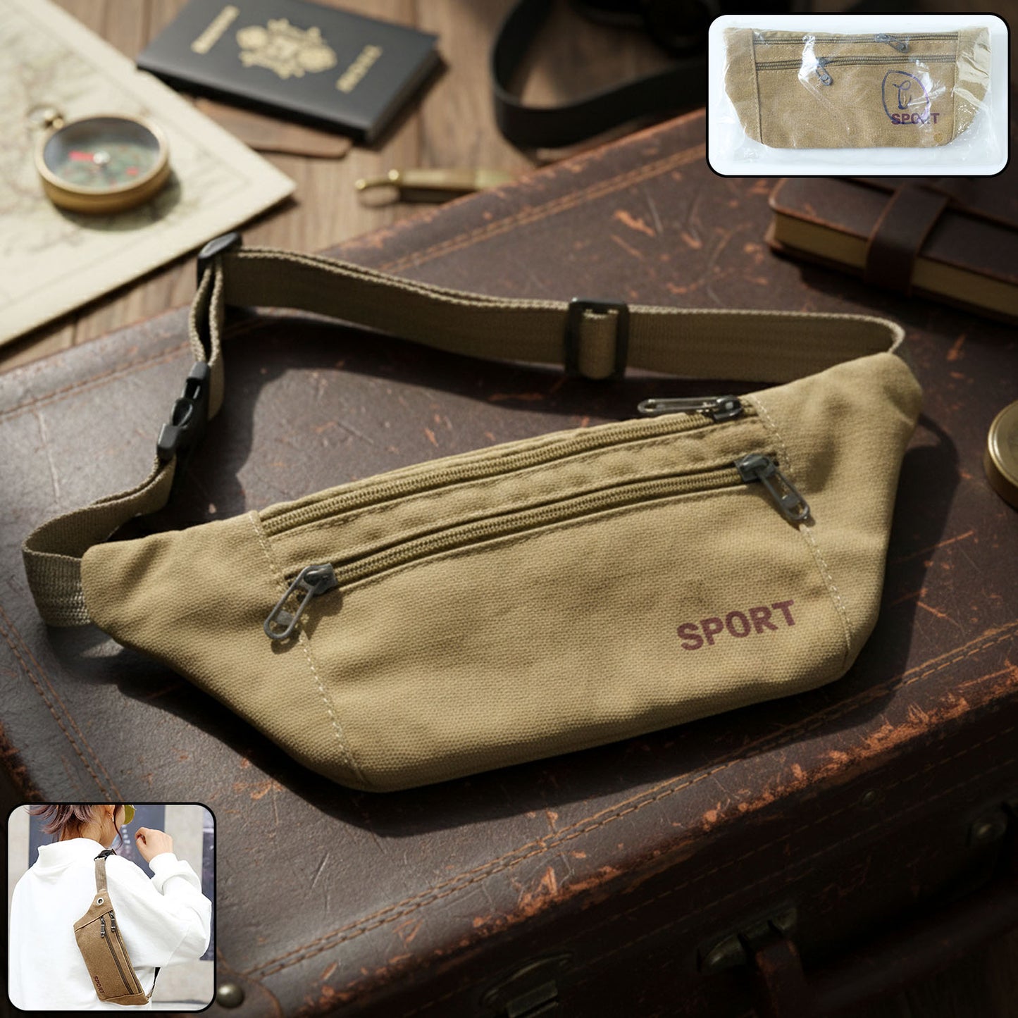 Multipurpose Canvas Waist Pouch Sling Bag (1 Pc)