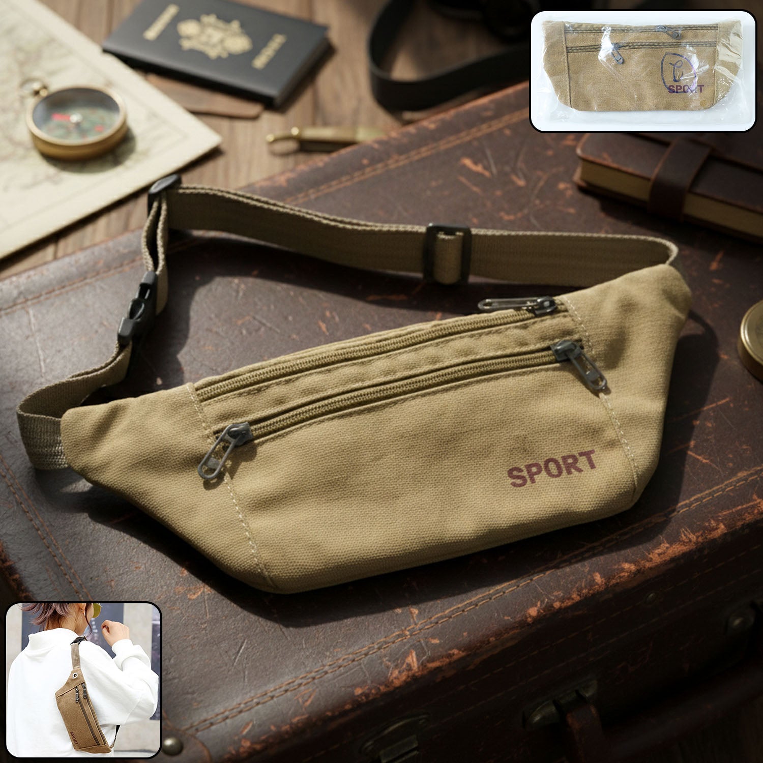 Multipurpose Canvas Waist Pouch Sling Bag (1 Pc)