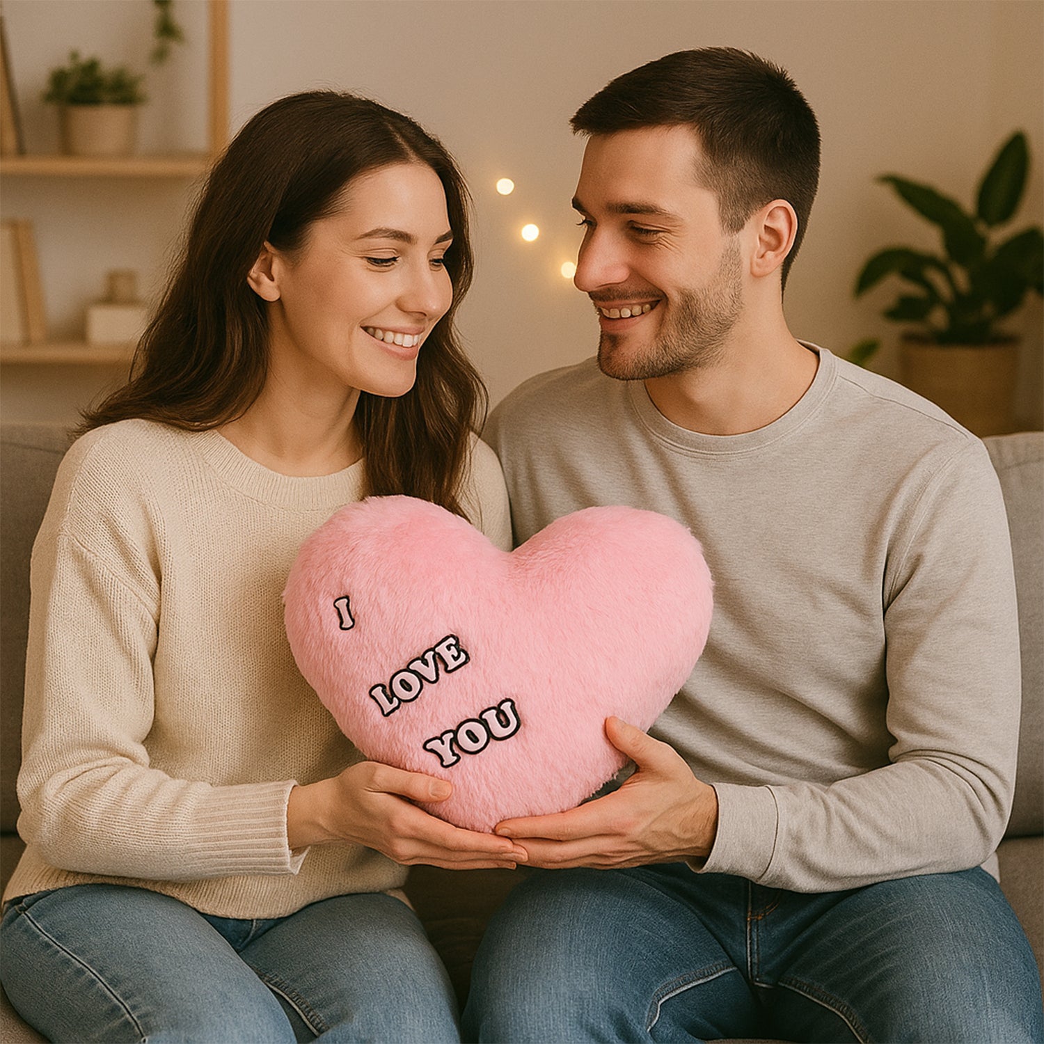 Soft Plush Heart Shape Cushion With I Love You (1 Pc)