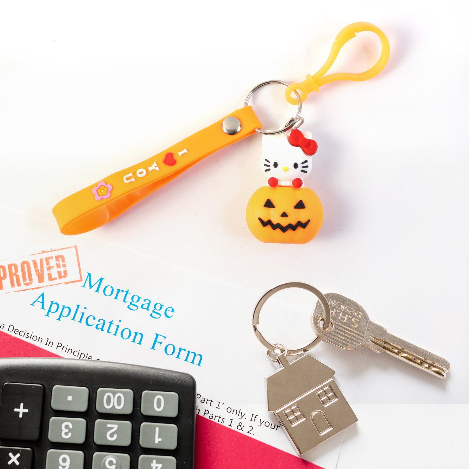 Cute Cartoon Cat  Pumpkin Theme Silicone Keychain (1 Pc)