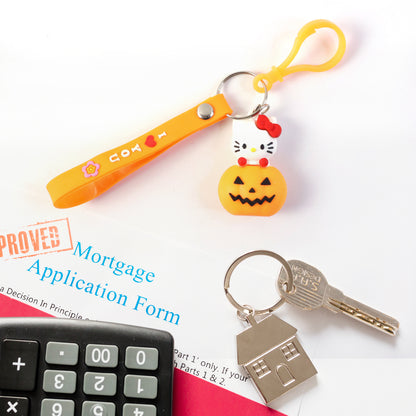 Cute Cartoon Cat  Pumpkin Theme Silicone Keychain (1 Pc)