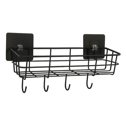 Heavy-duty Self-adhesive Wall Storage Baskets With Hooks (Pack Of 2)