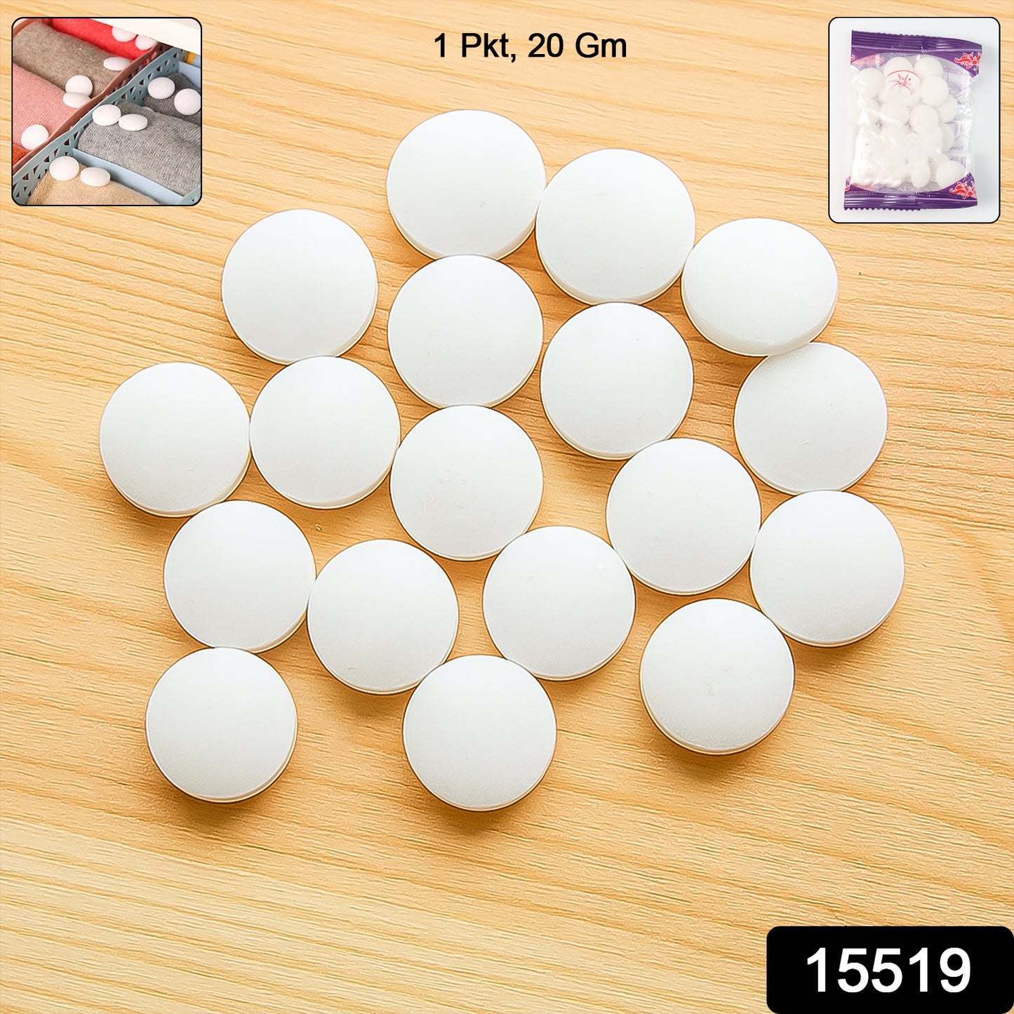 Premium Naphthalene Mothballs  Cupboard Deodorizer Tablets (1 Packet  20 Gm)