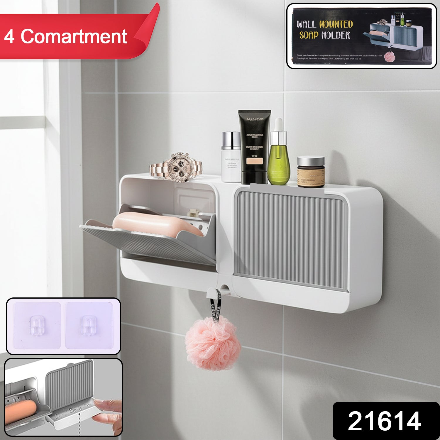 Wall Mounted 4-compartment Bathroom Storage  Soap Holder