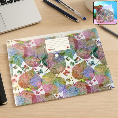 Printed A4 Document Folder  Leaf Design With Button Closure  Label Slot (1 Pc)