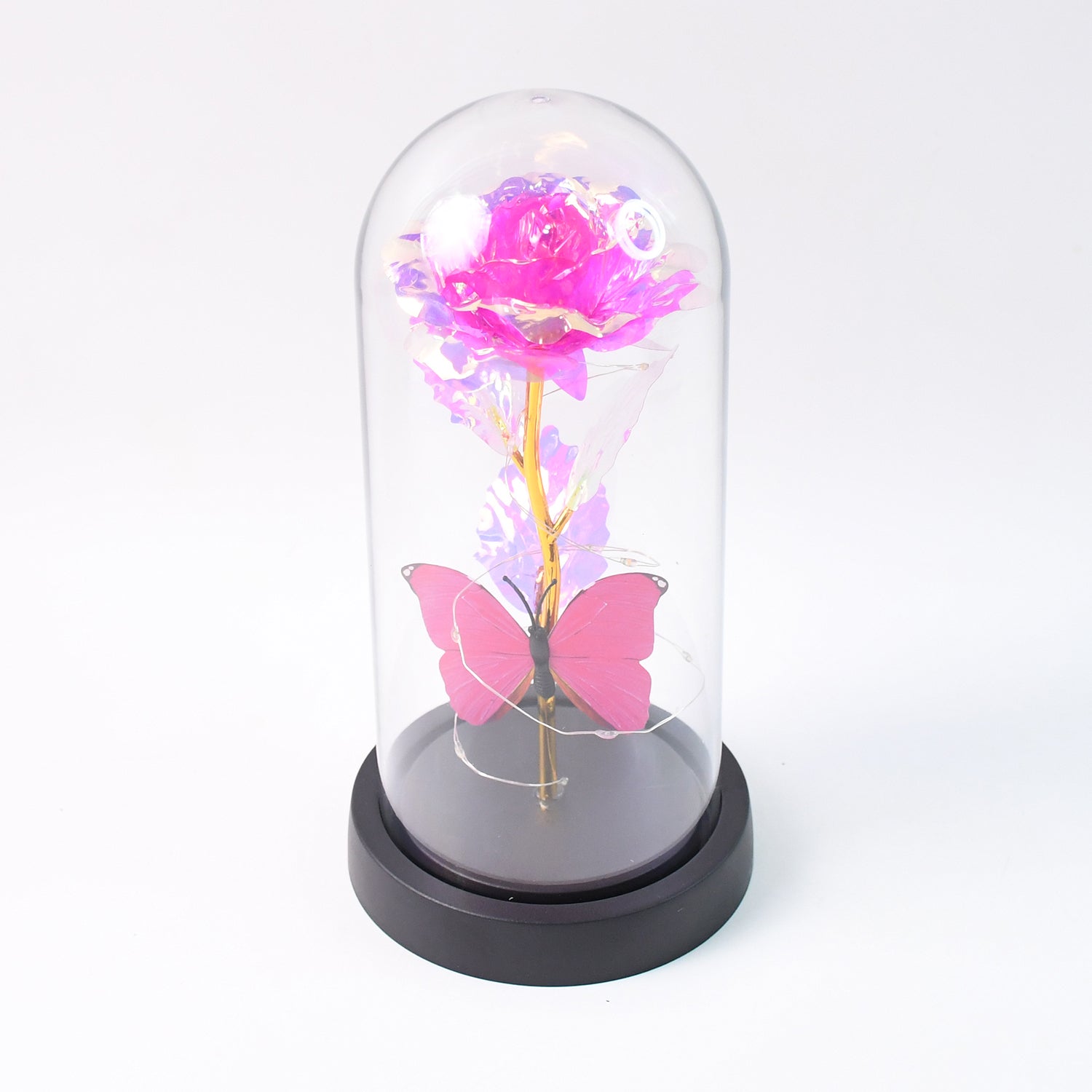 Led Decorative Rose With Butterfly In Transparent Plastic Dome (1 Pc  Battery Not Included)