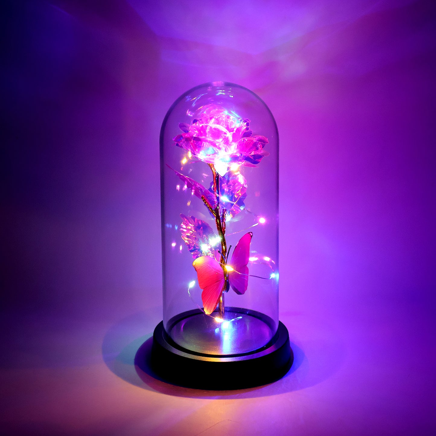 Led Decorative Rose With Butterfly In Transparent Plastic Dome (1 Pc  Battery Not Included)