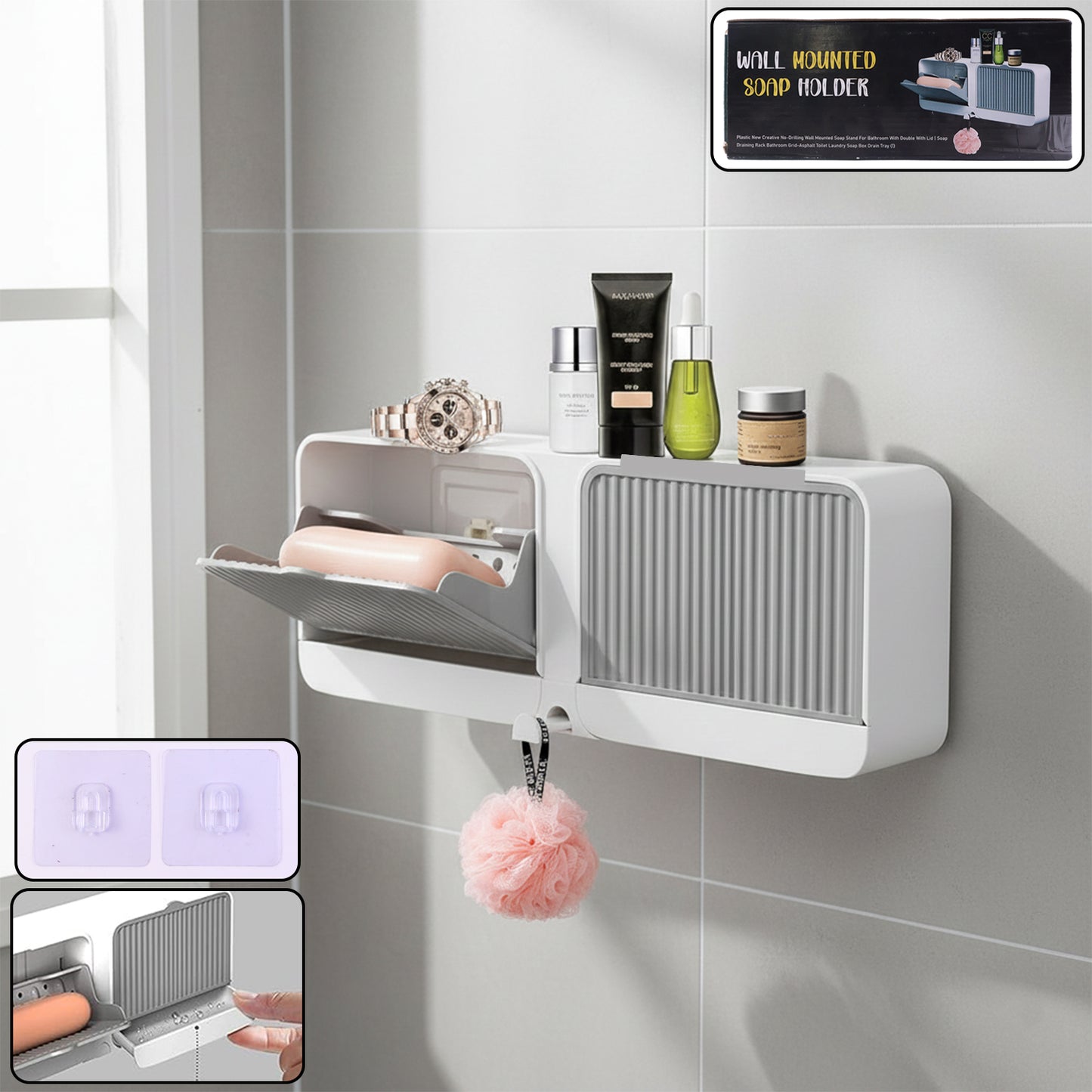 Wall Mounted 4-compartment Bathroom Storage  Soap Holder