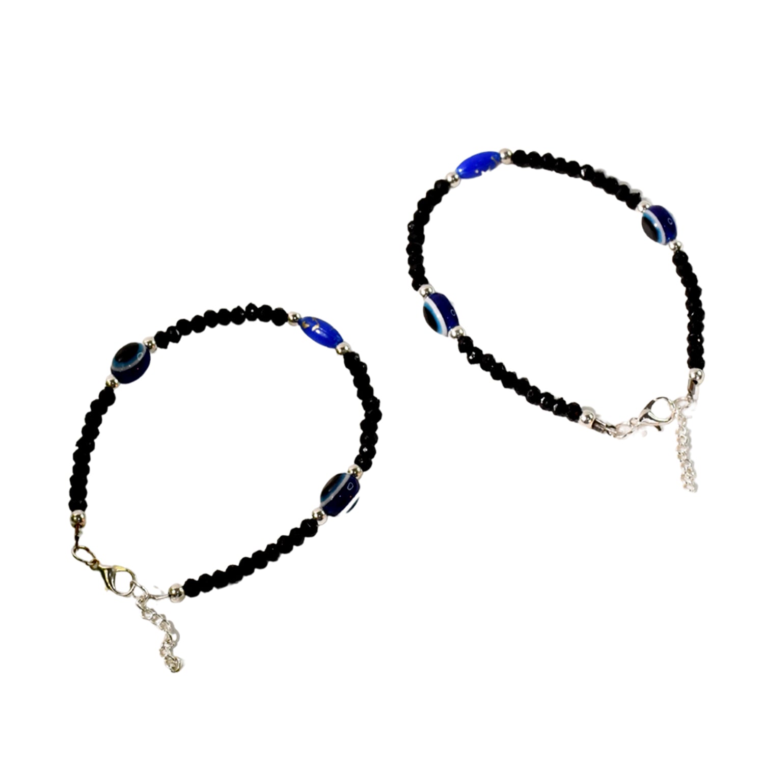 Adjustable Black Bead Evil Eye Protection Bracelet Set (2 Pc)