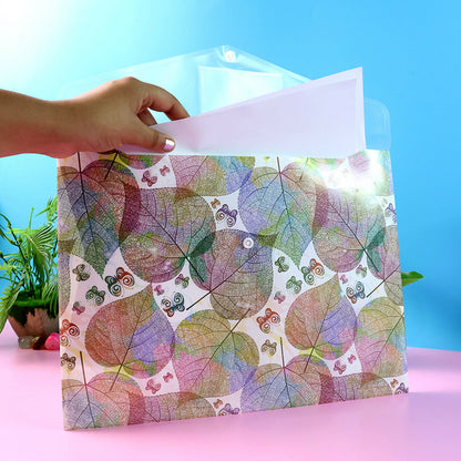 Printed A4 Document Folder  Leaf Design With Button Closure  Label Slot (1 Pc)