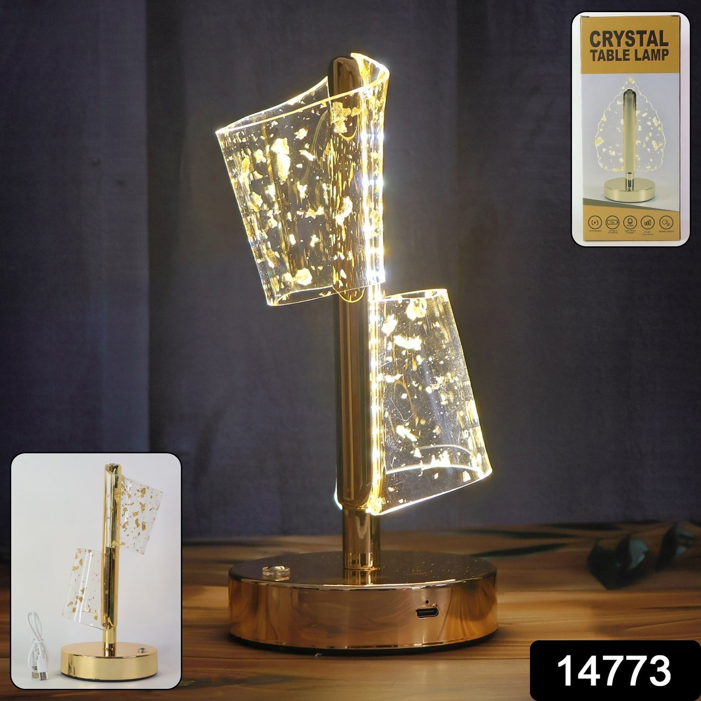 Luxury Golden Crystal Led Double Shade Table Lamp (1 Pc)