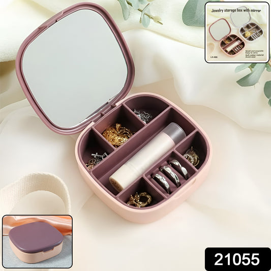 Plastic Jewelry Storage Box With Built-in Mirror  Multi-section (1 Pc)