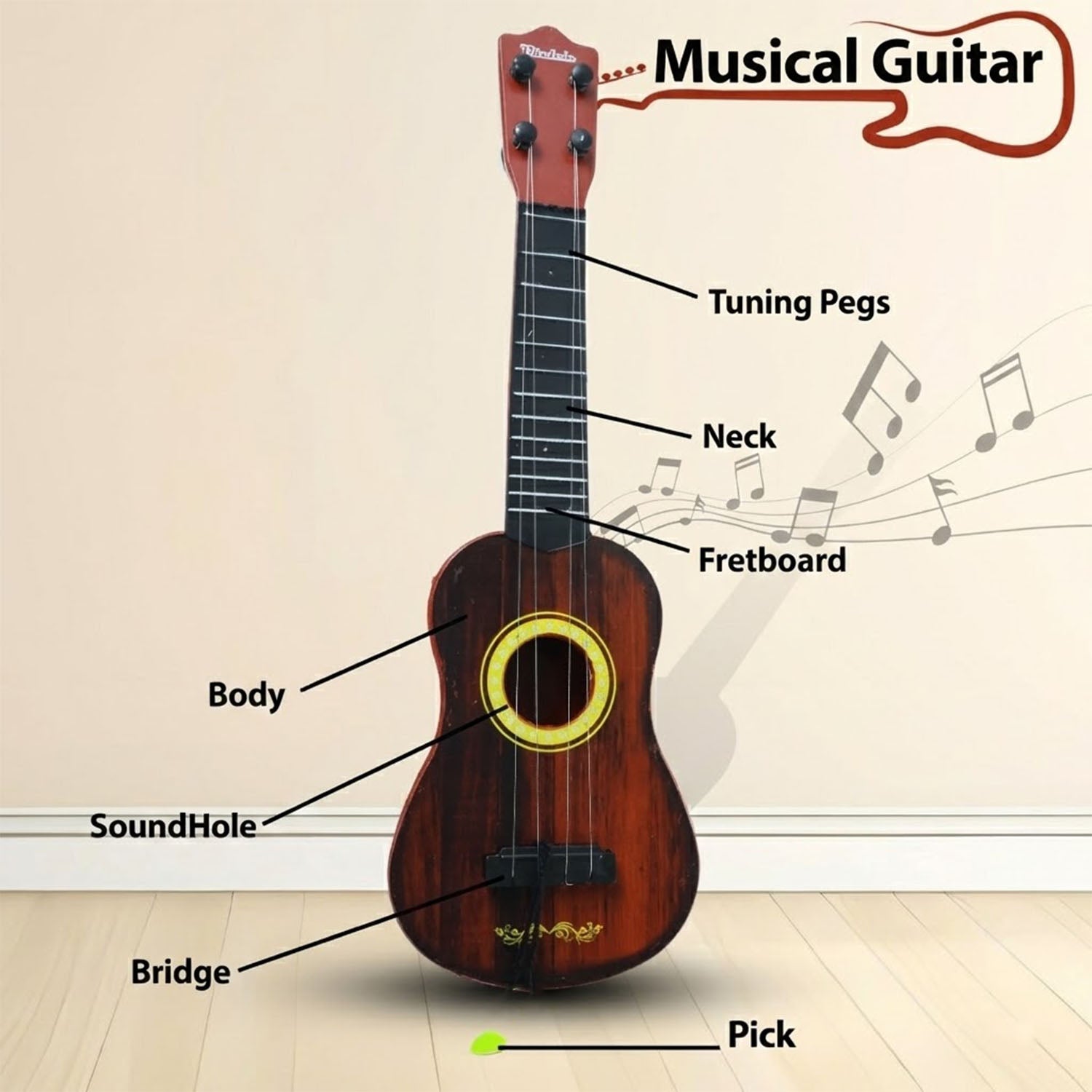 Classic Wooden Ukulele Guitar For Kids  Beginners (1 Pc)